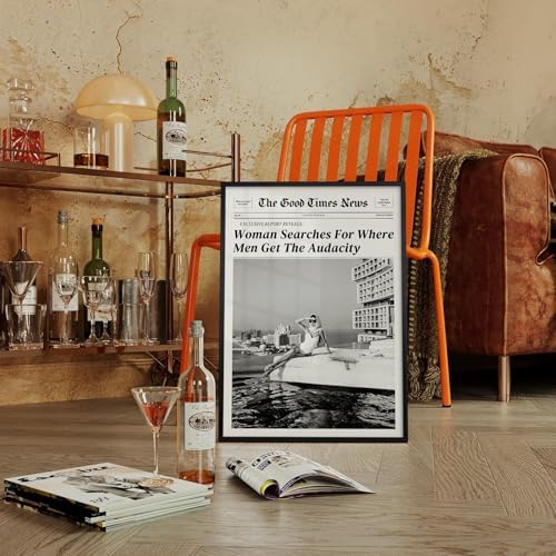 Black and White Newspapers Wall Art 16X24 in Black Framed Women Searches - Image 2