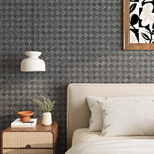 Livelynine Black Grasscloth Wallpaper Peel and Stick Black Fabric Wallpaper - Image 5