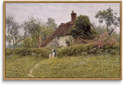 InSimSea Framed Canvas Wall Art Vintage Decor, Old Cottages Countryside by InSimSeaArt