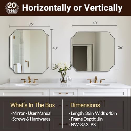 ANDY STAR 36x40 Inch Brushed Nickel Mirror, Large Bathroom Mirrors, Modern - Image 2