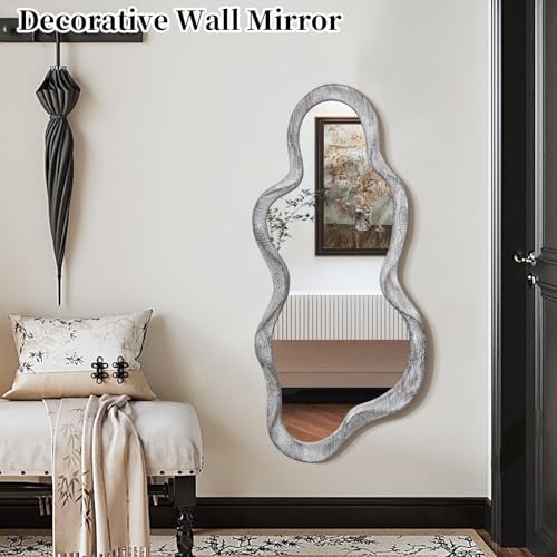 Irregular Wall Mirror Cloud Wavy Wood Frame Mirrors Asymmetrical Modern Mirror - Image 3