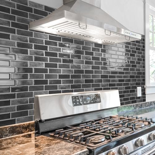 Art3d 10-Pack Marble Peel and Stick Backsplash, 12 x 12 in, Smoky Black - Image 2