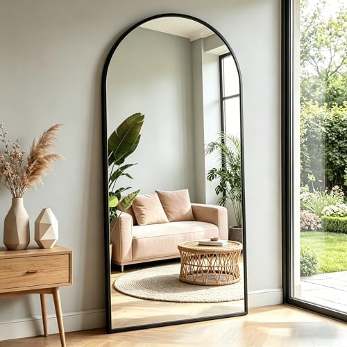 76"x34" Black Arched Full Length Floor Mirror Aluminum Frame - Image 7