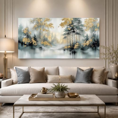 Anolyfi Misty Forest Grey Lake Canvas Wall Art by Anolyfi