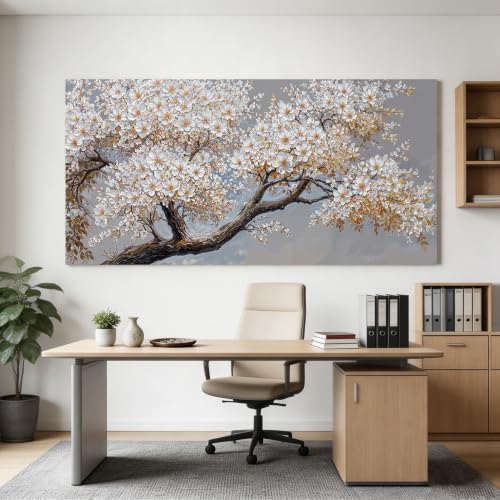 Large White Flower Tree Canvas Wall Art - Image 5