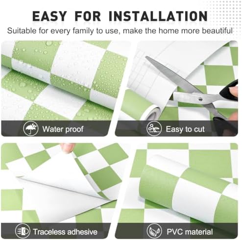 Green and White Contact Paper Mosaic Checkered Peel and Stick Wallpaper - Image 2