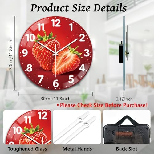 peacoblue Strawberry Wall Clocks Battery Operated - Image 2