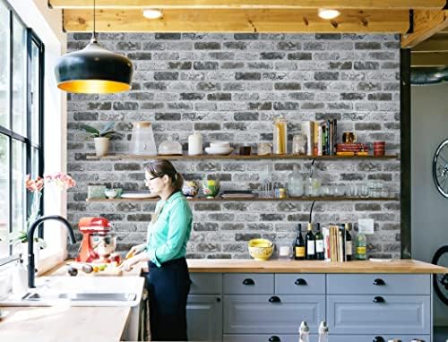 Guvana 17.3"×197" Brick Peel and Stick Wallpaper Grey Brick Contact Paper - Image 4