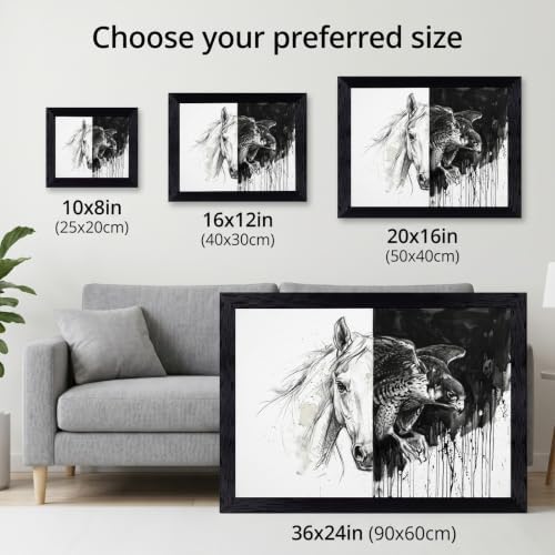 Framed Canvas Wall Art Mixed Media Stallion Falcon Portrait Monochrome Charcoal - Image 3