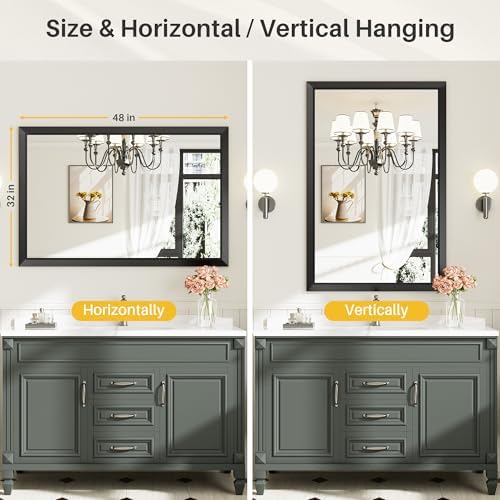 Briivue Black Metal Framed Bathroom Wall Mirror, 48x32 Inch - Image 5