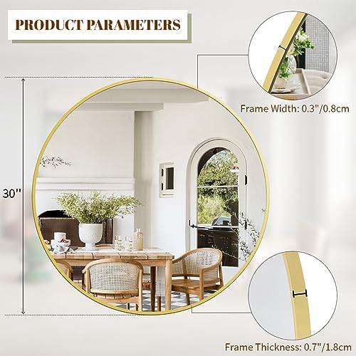 BEAUTYPEAK 30 Inch Round Mirror, Metal Frame Circle Mirror - Image 4