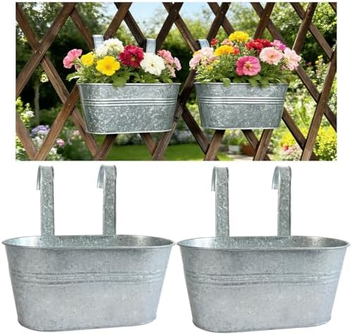 2 Pack 10" Galvanized Hanging Railing Planters by JOYFERNAL
