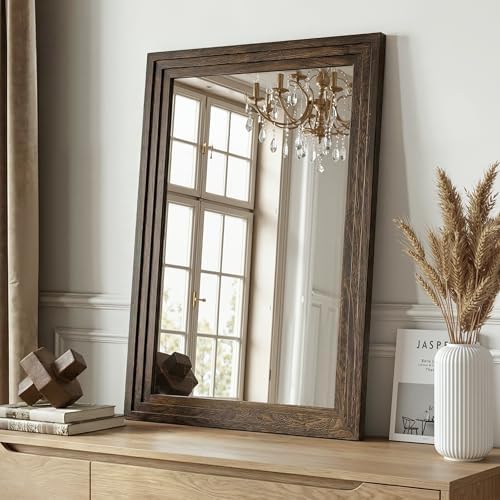 Farmhouse Rustic Wood Framed Bathroom Vanity Mirror by Unknown