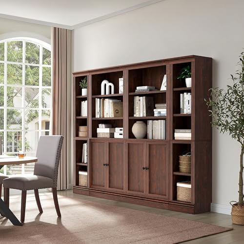 JAHRSTIM Halston Standard Bookcase w/Doors, Cabinet Bookshelf, Dark Cherry - Image 6