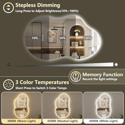 48x26 Asymmetrical LED Mirror for Bathroom Lighted Vanity Mirror - Image 4