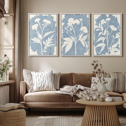 MUDECOR Framed Canvas Print Wall Art Blue Botanical Silhouette Soft Blue - Image 4