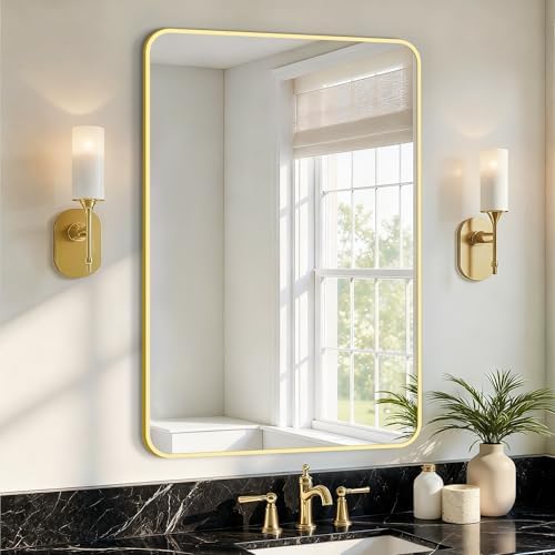 Vanity Bathroom Mirror, 30”x20” Gold Bathroom Mirror by LawadaMirror