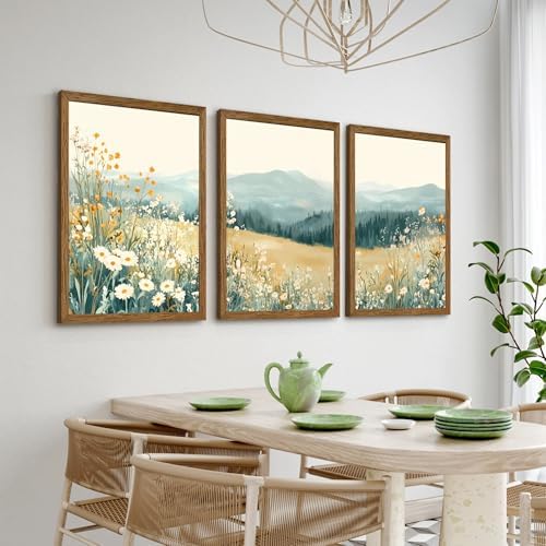 AVECCO 3 Pieces Wildflower Meadow Mountain Framed Canvas Wall Art 20x30 in - Image 5