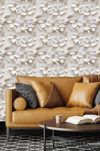 Peel and Stick Wallpaper Cream White Floral Accent - Image 4