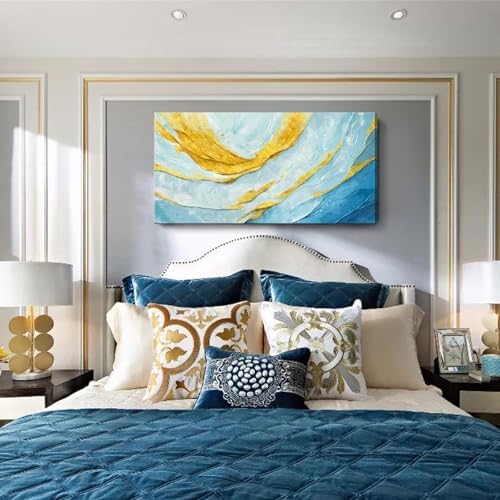 Nicetop Modern Large Abstract Blue and Yellow Canvas Wall Art48X24In - Image 2