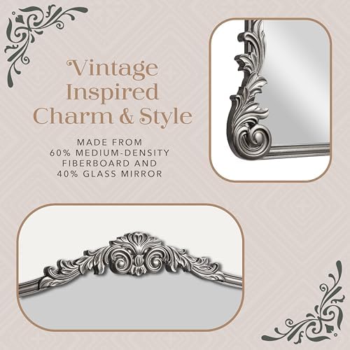 Wylde Iris English Estate Carved Arch Wood Wall Mirror, Mirror - Image 5