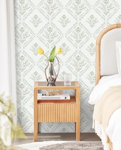 Kitico Peel and Stick Retro Bohemian Wallpaper Light Beige Contact Paper Flower - Image 5