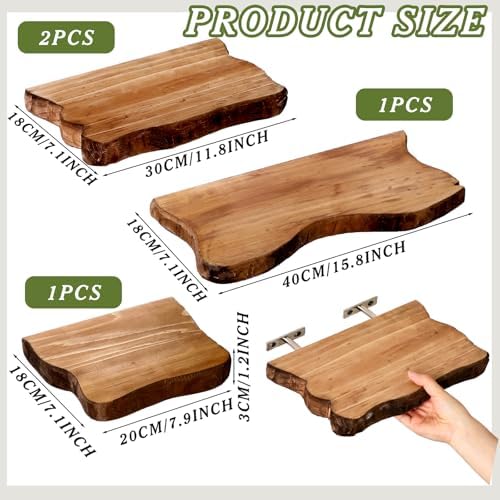 Pinkunn 4 Pcs Solid Live Edge Floating Shelves - Image 3