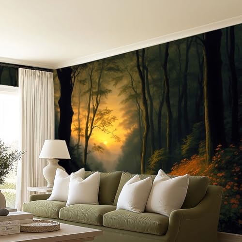 Sunset, Dark Forest Landscape wall murals Woodland Tree Peel and Stick self - Image 3