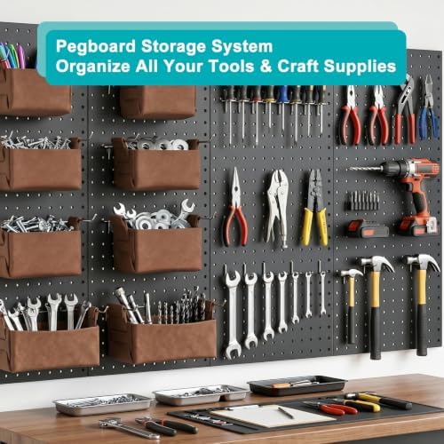 PBHEPJ Peg Board, 4 Pack Metal Pegboard Panels and 63 Pcs Hooks and Baskets - Image 5