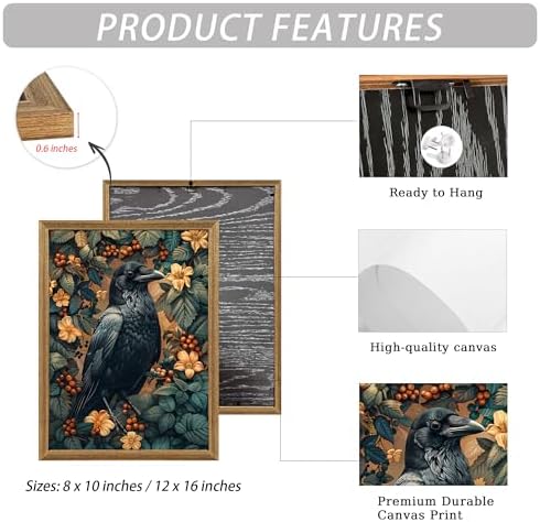 ICHZUMW Framed William Morris Raven Dark Academia Canvas Wall Art 8x10 In - Image 5