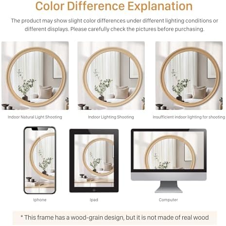 Round Wall Mirrors 24 Inch, Natural Bathroom Mirror - Image 6