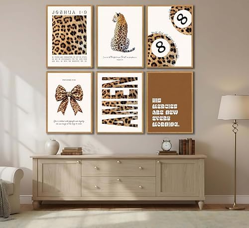 6Pcs Trendy Leopard Canvas Wall Art, Preppy Cheetah Wall Decor Posters Prints - Image 2