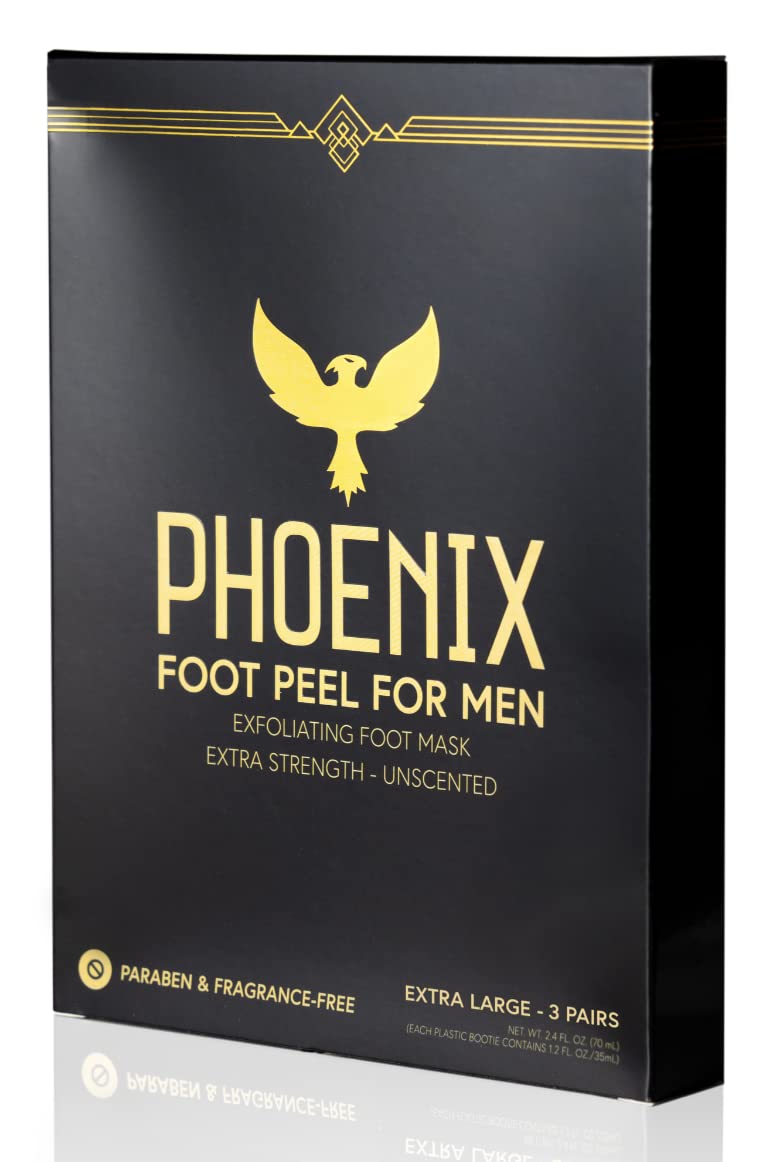 (Pack of 3) Phoenix Foot Peel for Men - Extra Large - Extra Strength - Exfoliating Dry Feet Treatment - Callus Remover - Unscented - Paraben and Fragrance Free