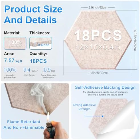18 Pack Hexagon Acoustic Panels, Self-Adhesive Sound Deadening Panels, Sound - Image 2