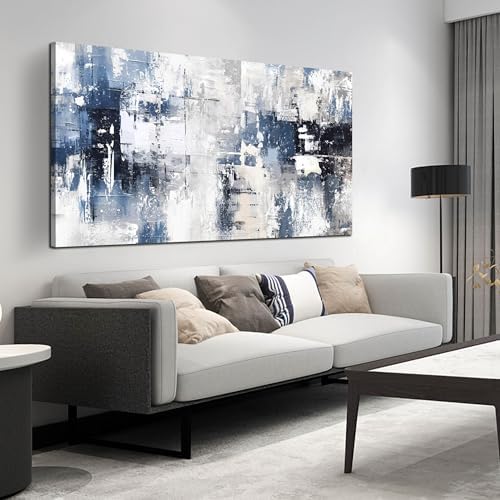 Prepeyssee White and Blue Abstract Canvas Wall Art by Prepeyssee