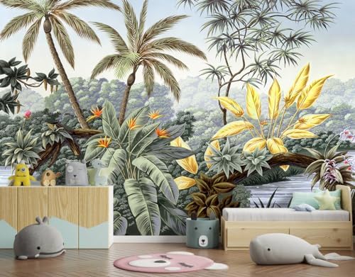 -Tropical Botanical Palm Leaf Fabric Wallpaper Living Room Bedroom Bathroom - Image 3