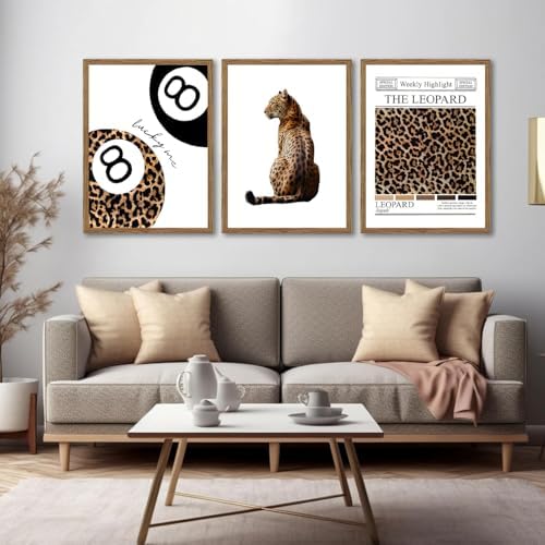 JBZDD Framed Trendy Leopard Wall Art Set of 3 Funky Lucky 8 Ball Preppy Room - Image 5
