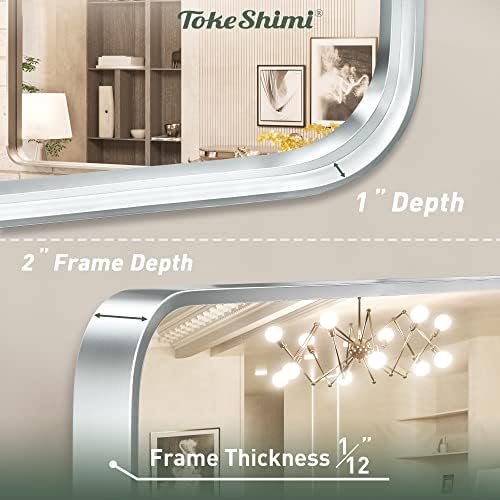 TokeShimi 30 x 36 Inch Brushed Silver Bathroom Mirror - Image 3