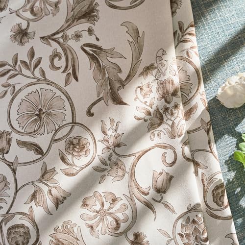 jinchan Taupe Floral Blackout Curtains 96 Inch Farmhouse Back Tab 2 Panels - Image 2