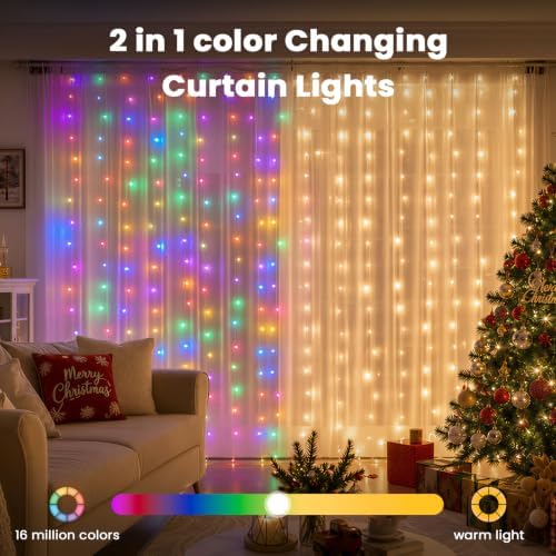 Twinkle Star 300 LED Dual Color Christmas String Curtain Lights - Image 2