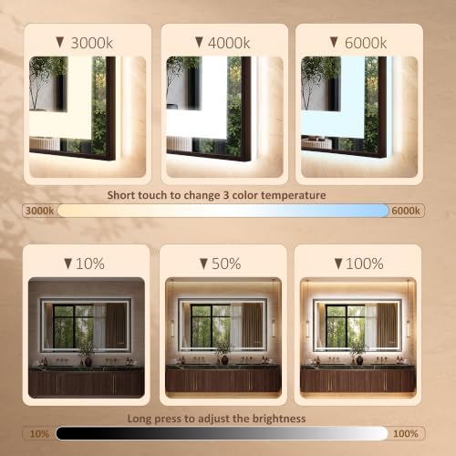 77''x36'' Lighted Mirrors for Bathroom Wall Backlit + Front Lit, Rectangular - Image 4