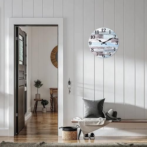 XNM Blue Wood Wall Clocks Battery Operated 14 Inch - Image 2