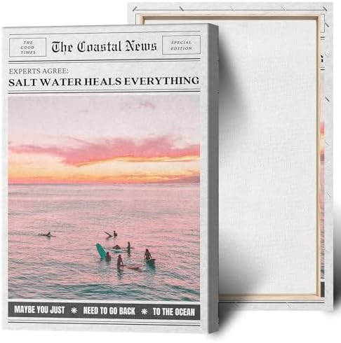 Bittiler Retro Salt Water Heals Everything Posters Pink Beach Coastal Surf Girl by Bittiler