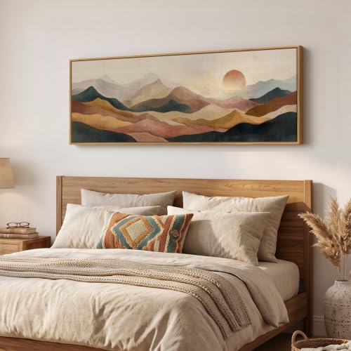 Framed Long Narrow Boho Abstract Mountain Landscape Wall Art, 60x20 In - Image 2