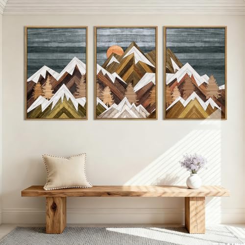 BINCUE Rustic Mountain Canvas Wall Picture Framed Wall Art - Image 5