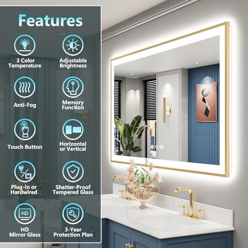 68x36 Gold LED Bathroom Mirror - Image 2