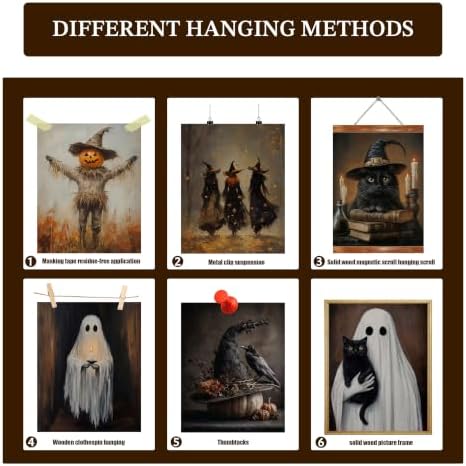 HTTART Vintage Halloween Poster Wall Art Set of 6, Dark Academia Ghost Black - Image 4