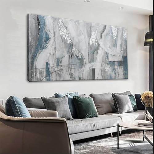 YISXINOAG Blue White Abstract Wall Art Modern Fantasy Painting 29"X58" by YISXINOAG