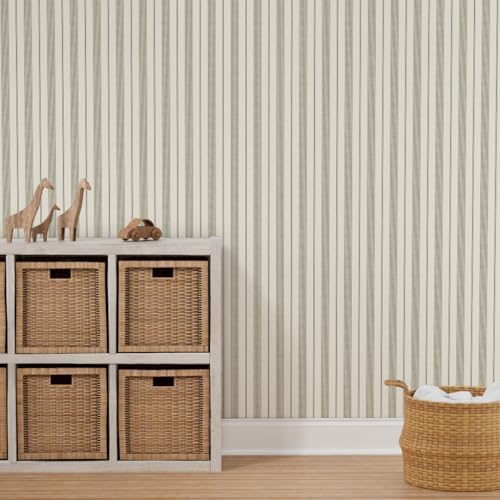 Spoonflower Ticking Stripes Peel and Stick Wallpaper - Image 7