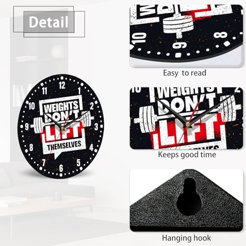 SPUNKER Wall Clock, Weights Don't Lift Themselves 10 Inch Wall Clock, Gym Quote - Image 4